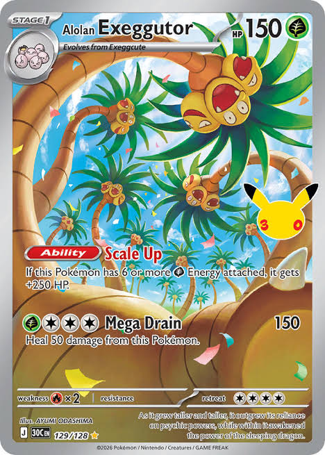 Pokemon TCG Alolan Exeggutor 129/128 30th Celebration