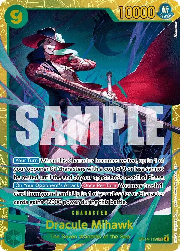 One Piece Card Game Dracule Mihawk OP14 The Azure Sea's Seven OP14-119
