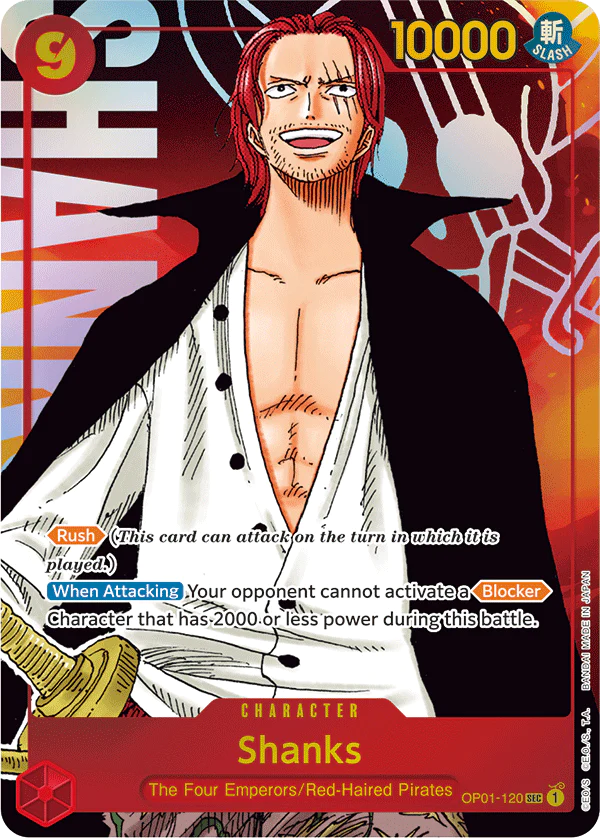 One Piece Card Game Shanks OP01 Romance Dawn OP01-120 2Sis Collectibles One Piece Card Game Shanks OP01 Romance Dawn OP01-120 2Sis Collectibles