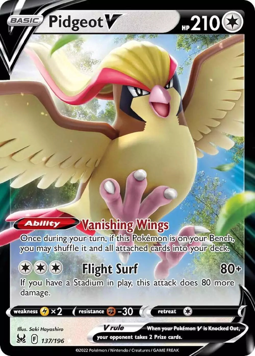 Pokemon TCG Pidgeot V 137/196 Lost Origin