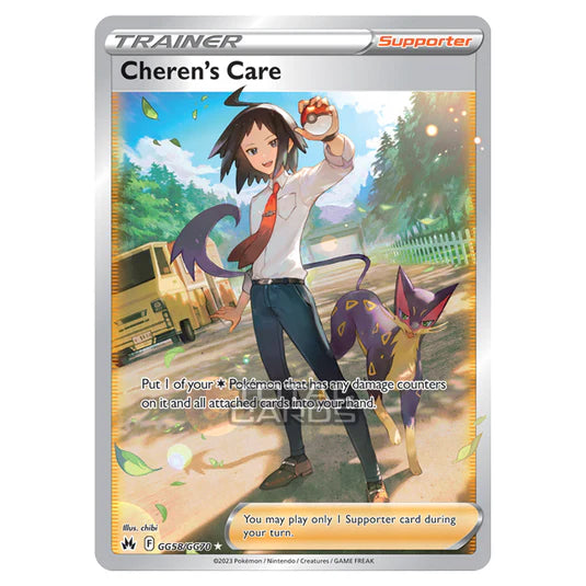 Pokemon TCG Cheren's Care Full Art Trainer GG58/GG70 Crown Zenith 2Sis Collectibles Pokemon TCG Cheren's Care Full Art Trainer GG58/GG70 Crown Zenith 2Sis Collectibles