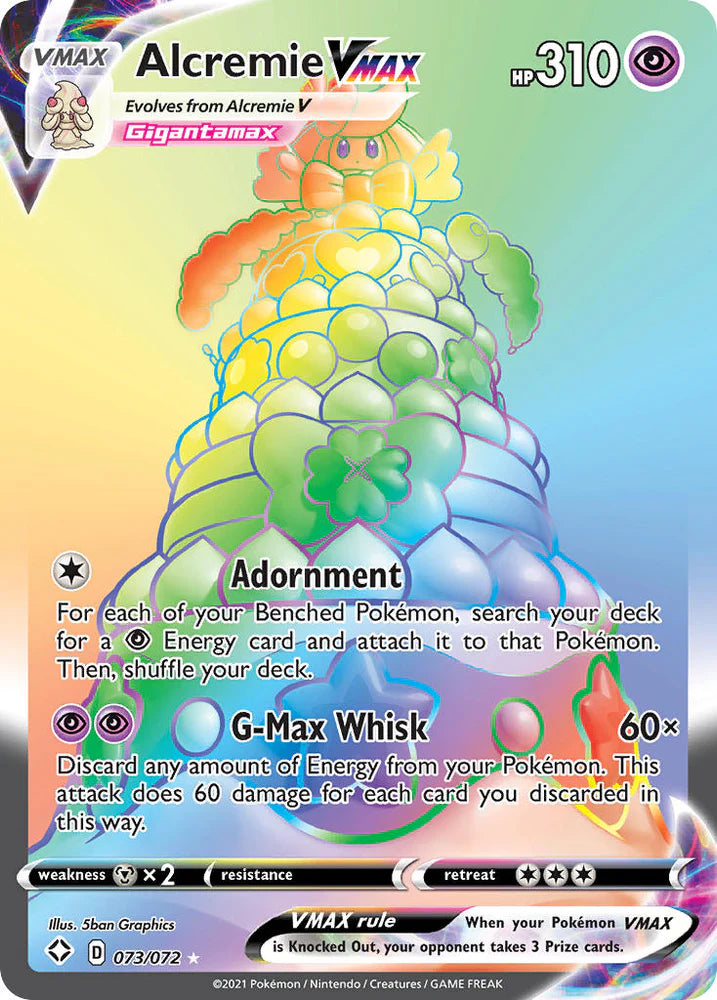 Pokemon TCG Alcremie VMAX Rainbow 073/072 Shining Fates 2Sis Collectibles Pokemon TCG Alcremie VMAX Rainbow 073/072 Shining Fates 2Sis Collectibles