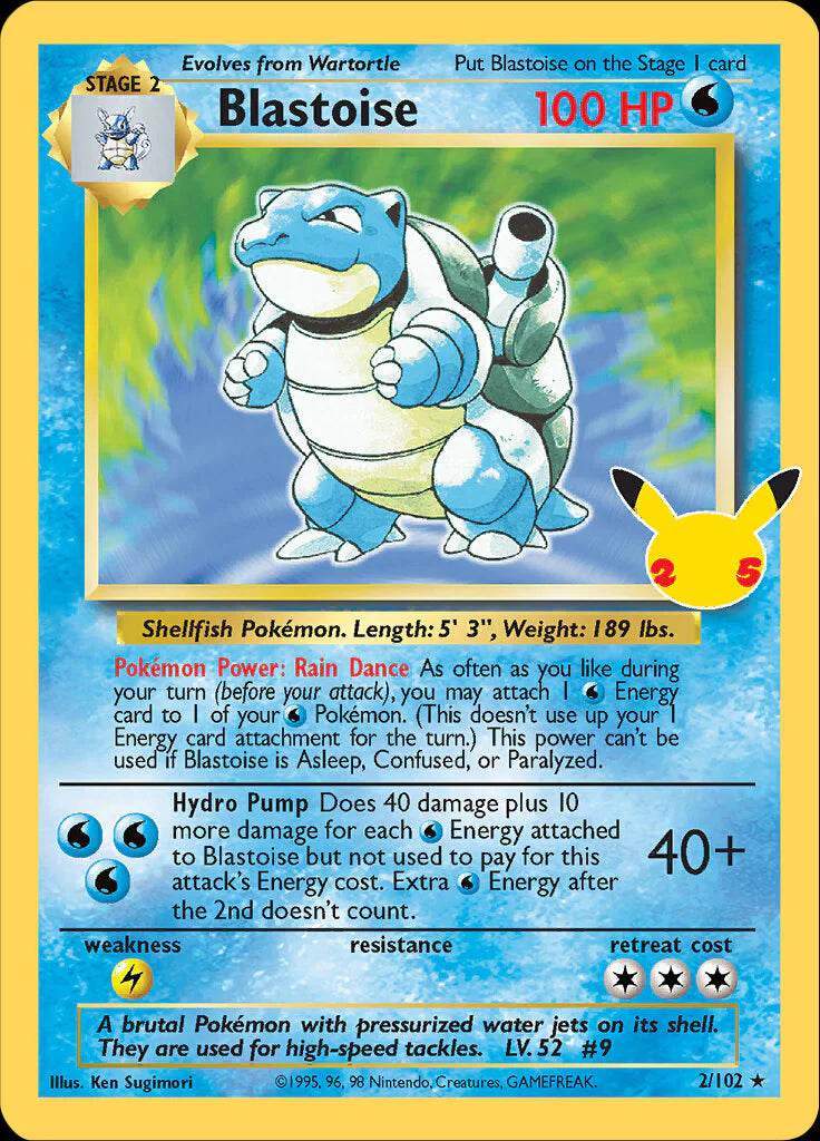 Pokemon TCG Blastoise 2/102 25th Anniversary Celebration
