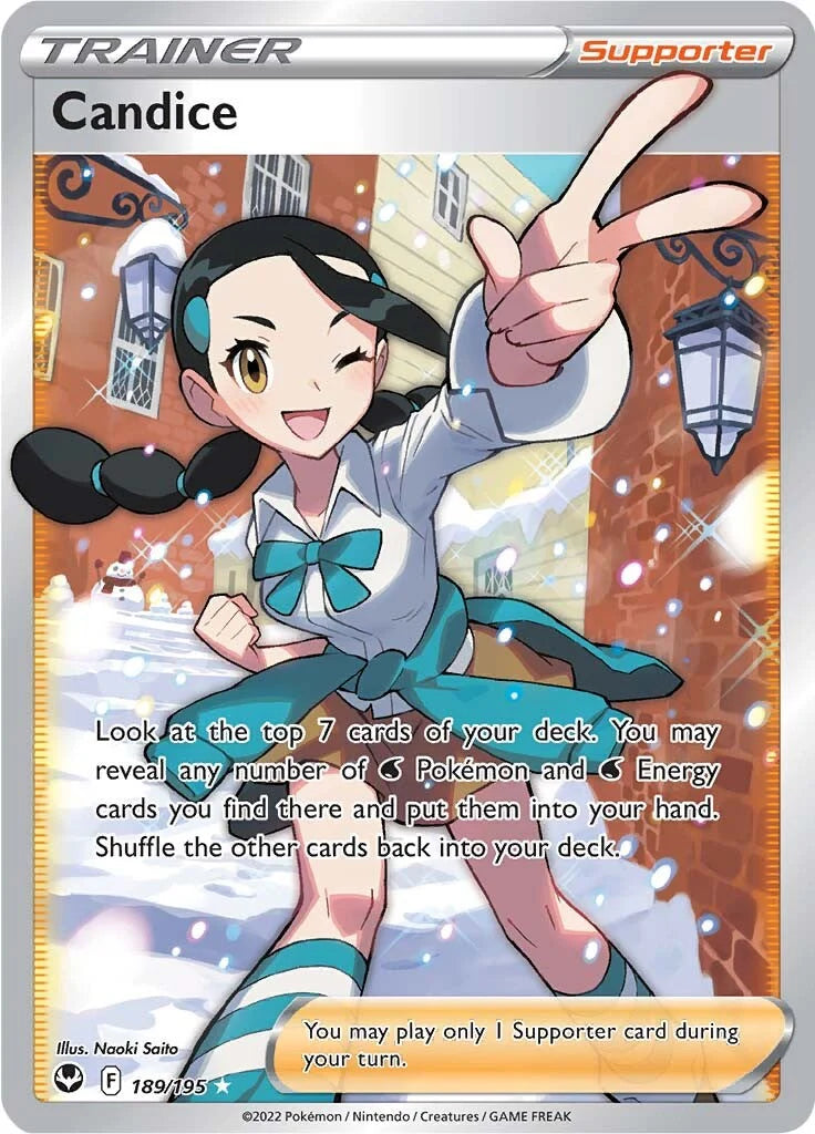 pokemon card trainer full art Pokemon TCG Candice Full Art Trainer 189/195 Silver Tempest – 2Sis Collectibles