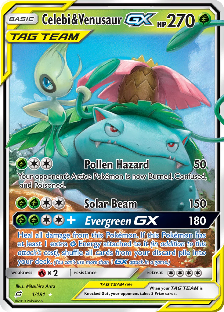 Pokemon TCG Celebi & Venusaur GX 1/181 Sun & Moon Team Up