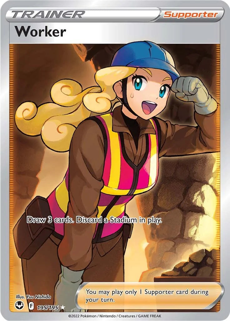 Pokemon TCG Worker Full Art Trainer 195/195 Silver Tempest 2Sis Collectibles Pokemon TCG Worker Full Art Trainer 195/195 Silver Tempest 2Sis Collectibles