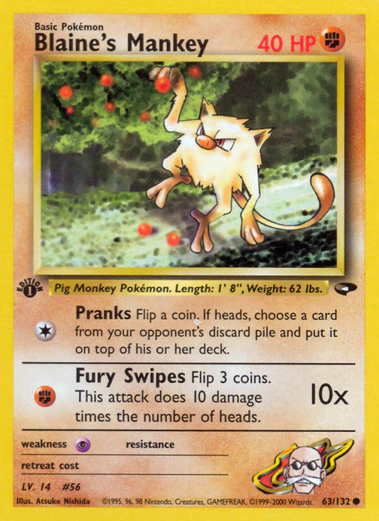 Pokemon TCG Blaine's Mankey 63/132 Gym Challenge 1st Edition