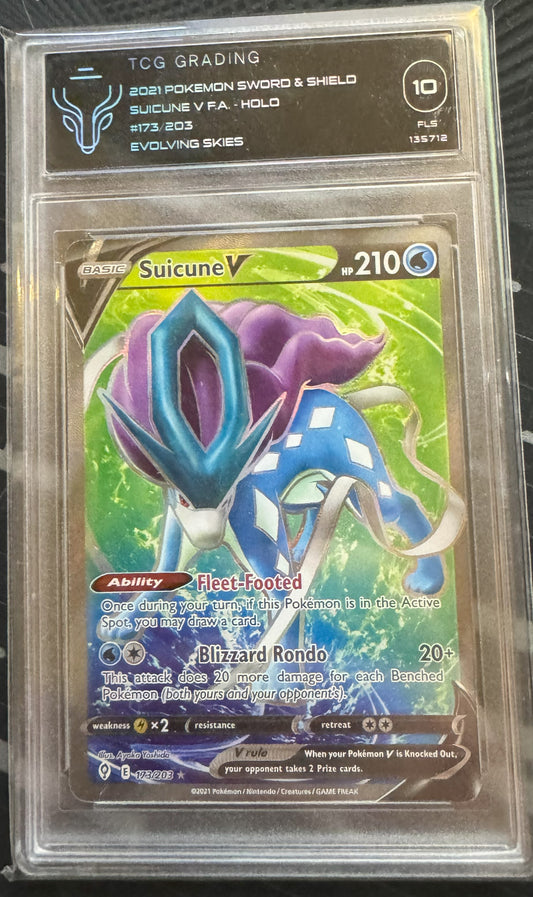 Pokemon TCG Suicune V 173/203 Evolving Skies Graded 10