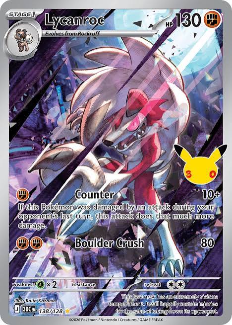Pokemon TCG Lycanroc 138/128 30th Celebration