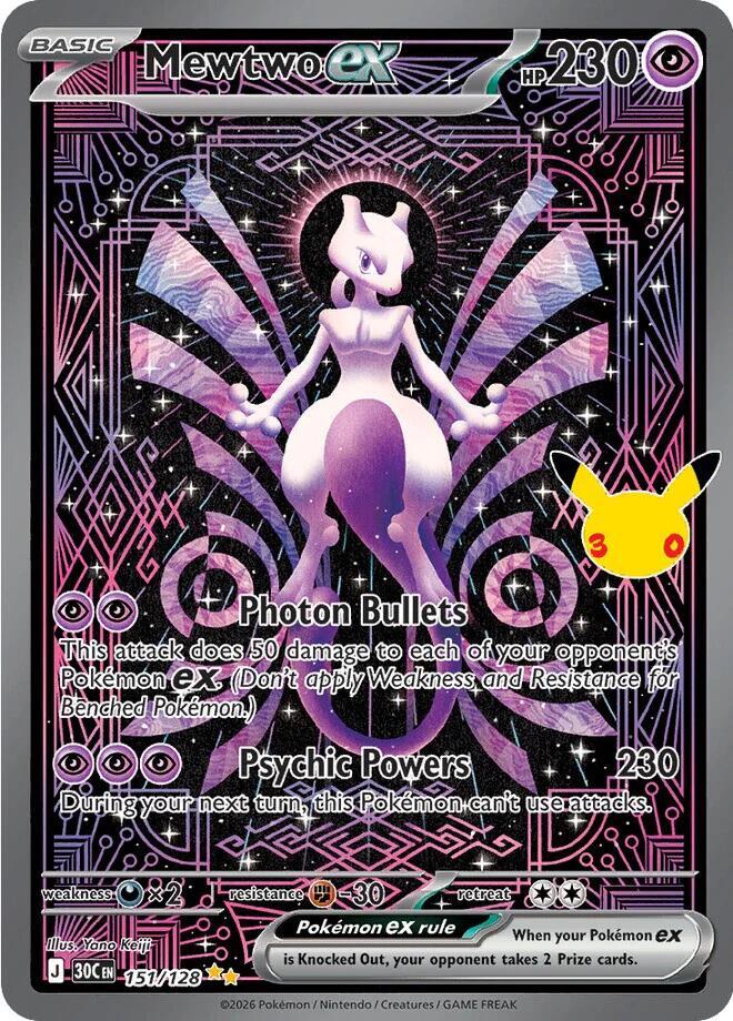 Pokemon TCG Mewtwo EX 151/128 30th Anniversary