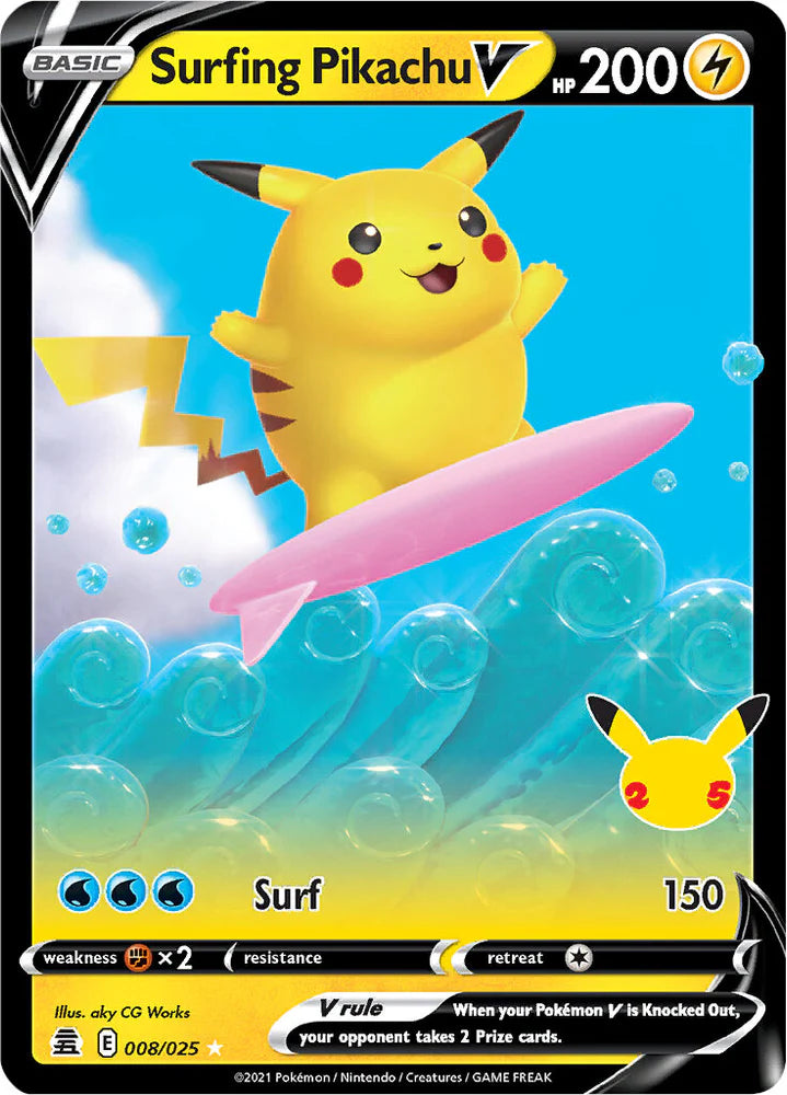 Pokemon TCG Surfing Pikachu V 008/025 25th Anniversary Celebration