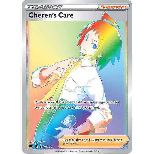 Pokemon TCG Cheren's Care Full Art Trainer Rainbow 177/172 Brilliant Stars