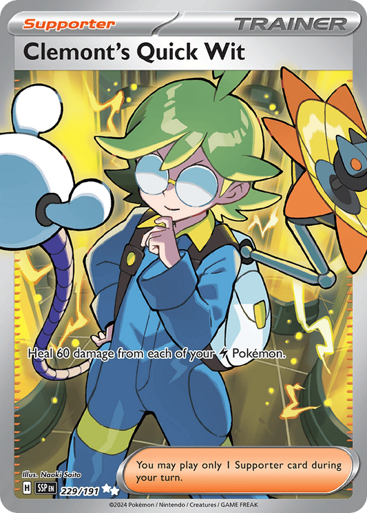 Pokemon TCG Clemont's Quick Wit Full Art Trainer 229/191 Surghing Spark