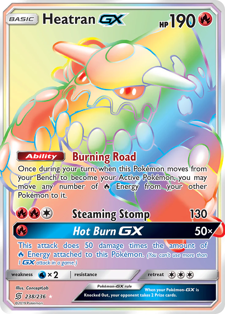 Pokemon TCG Heatran GX Rainbow 238/236 Unified Minds