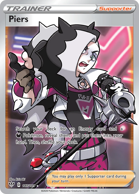 Pokemon TCG Piers Full Art Trainer 187/189 Darkness Ablaze